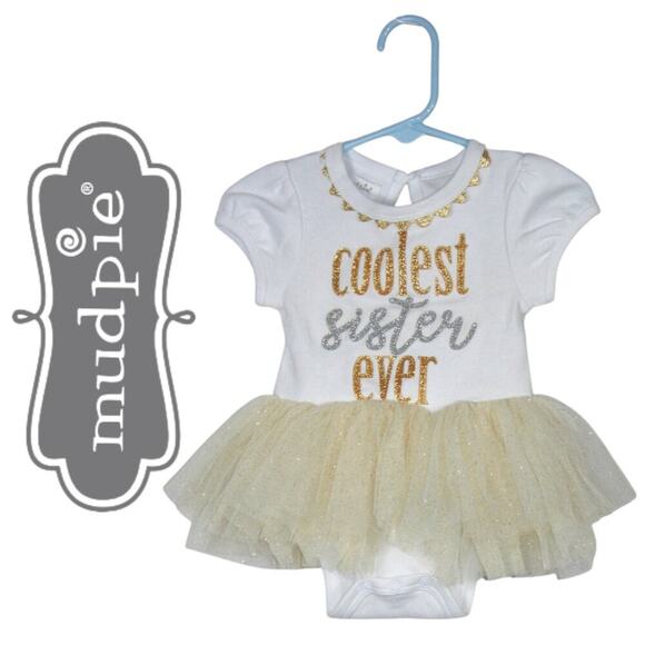 Mud Pie 'Coolest Sister Ever' Onesie with Tutu Size 6 Month - Picture 1 of 7